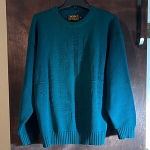 Eddie Bauer Teal 1990s Chunky Snowflake Sweater